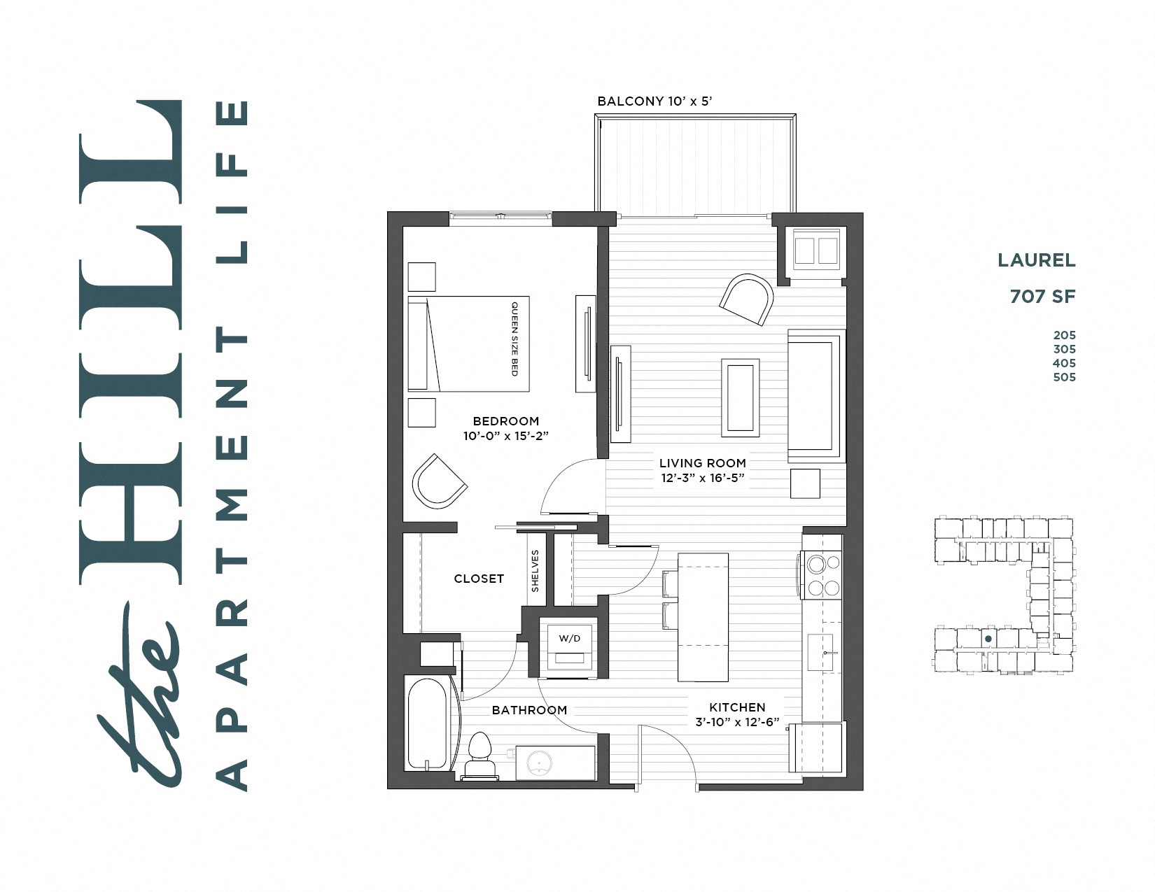 Floor plan for 1 bed, 1 bath, 700 sqft
